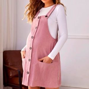 Maternity solid Tee and Button Front Corduroy Overall Dress/ L Size